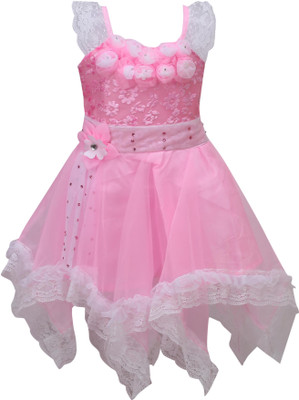 Wishkaro Girls Midi/Knee Length Party Dress(Pink, 3/4 Sleeve)