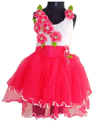

RTC kids junction Girls Mini/Short Party Dress(Multicolor, Sleeveless, Red