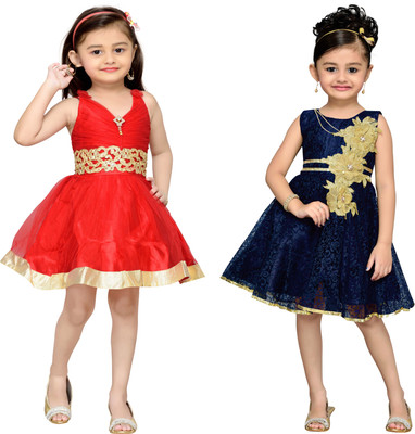 

Adiva Midi/Knee Length Party Dress(Dark Blue, Sleeveless, Dark-blue-red