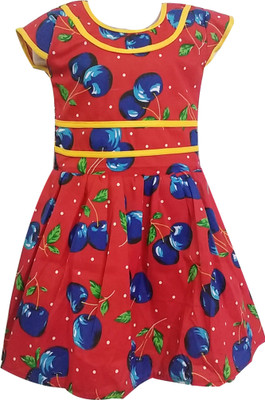 

Fashionitz Girls Midi/Knee Length Casual Dress(Orange, Sleeveless