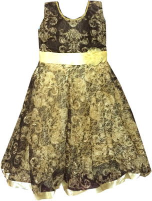 

All About Pink Girls Maxi/Full Length Party Dress(Multicolor, Sleeveless, Brown