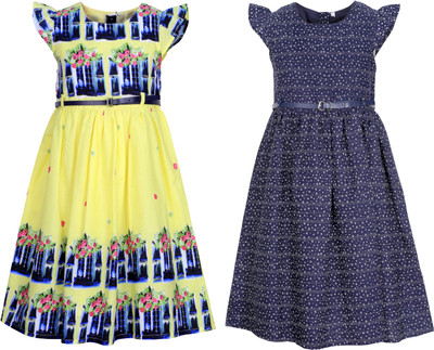 

Bella Moda Girls Midi/Knee Length Casual Dress(Multicolor, Cap Sleeve)