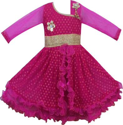 

Fashionitz Girls Maxi/Full Length Party Dress(Pink, Half Sleeve