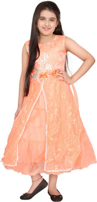 

DHANYA Girls Maxi/Full Length Party Dress(Orange, Sleeveless