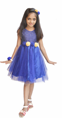 

MVD Fashion Girls Midi/Knee Length Party Dress(Blue, Sleeveless, Navy