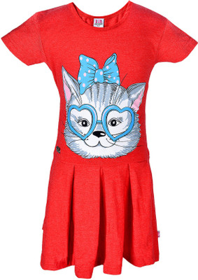 

Lil Orchids Girls Midi/Knee Length Casual Dress(Red, Sleeveless