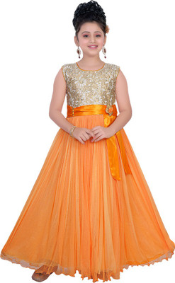 

Saarah Girls Maxi/Full Length Party Dress(Orange, Sleeveless