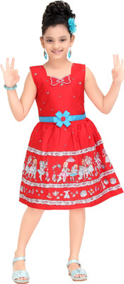 

Trendy Girls Girls Midi/Knee Length Casual Dress(Red, Sleeveless