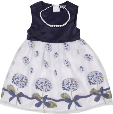 

NautiNati Girls Midi/Knee Length Casual Dress(Dark Blue, Sleeveless, Navy-white