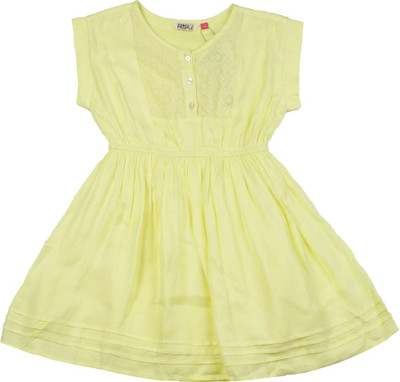 

People Girl's Midi/Knee Length Casual Dress(Yellow, Cap sleeve