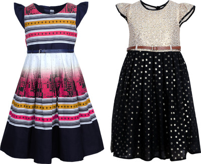 

Bella Moda Girls Midi/Knee Length Casual Dress(Multicolor, Cap Sleeve)