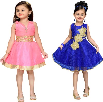 

Adiva Girls Midi/Knee Length Party Dress(Blue, Sleeveless, Blue& gajri