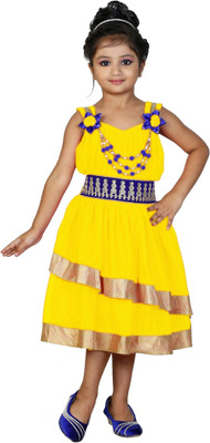 

FTC FASHIONS Girls Midi/Knee Length Party Dress(Yellow, Sleeveless