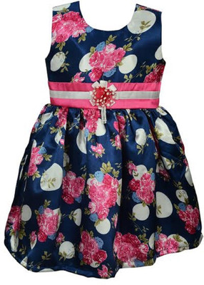 

La Bele Girls Midi/Knee Length Casual Dress(Multicolor, Sleeveless, Dark blue
