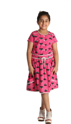 

Paul & doll Girls Midi/Knee Length Casual Dress(Multicolor, Half Sleeve, Pink