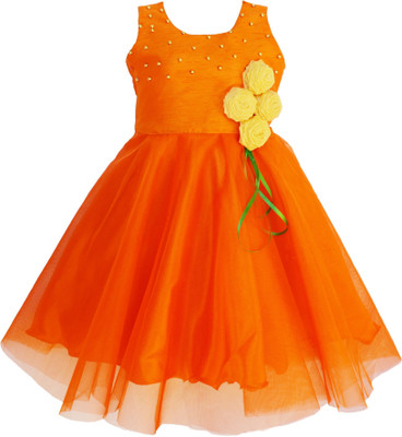 

MVD Fashion Girls Midi/Knee Length Party Dress(Orange, Sleeveless