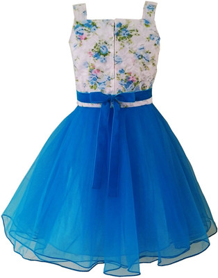 

Angel Wears Girls Midi/Knee Length Party Dress(Light Blue, Sleeveless, Sky blue:white