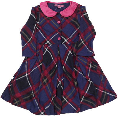 

NautiNati Girls Midi/Knee Length Casual Dress(Multicolor, Full Sleeve, Pink