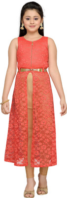 

Hunny Bunny Girls Maxi/Full Length Party Dress(Orange, Sleeveless, Coral