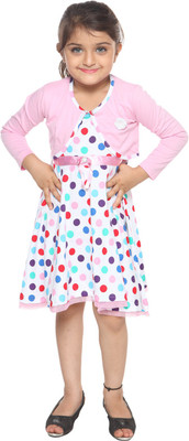 

Lil Orchids Girls Midi/Knee Length Casual Dress(Multicolor, Full Sleeve, Pink