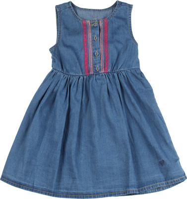 Allen Solly Junior Girl's Casual Dress(Blue, Sleeveless