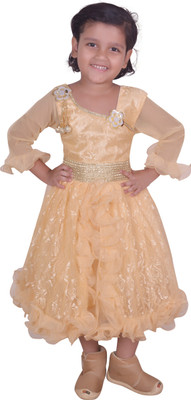 

Fashionitz Girls Midi/Knee Length Party Dress(Gold, Sleeveless