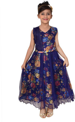 

RTC kids junction Girls Maxi/Full Length Party Dress(Multicolor, Sleeveless, Blue