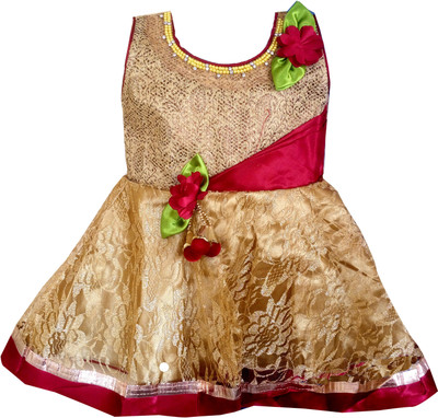 

All About Pink Girls Midi/Knee Length Party Dress(Gold, Sleeveless
