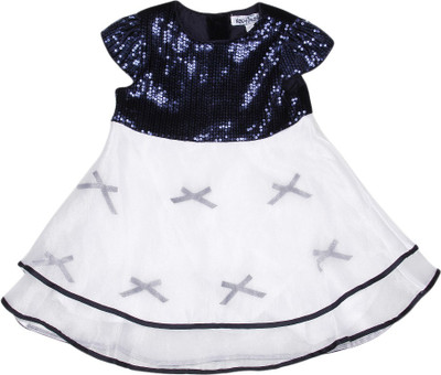 

NautiNati Girls Midi/Knee Length Party Dress(Dark Blue, Fashion Sleeve, Navy-white
