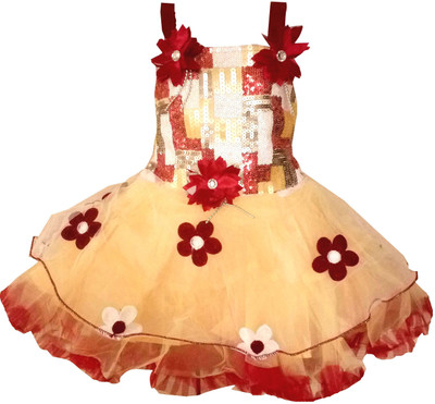 

All About Pink Girls Midi/Knee Length Party Dress(Multicolor, Sleeveless, Red
