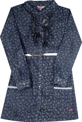 

People Girl's Casual Dress(Dark Blue, Roll-up Sleeve