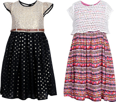 

Bella Moda Girls Midi/Knee Length Casual Dress(Multicolor, Cap Sleeve)