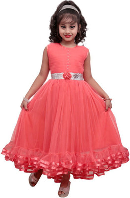 

ROOP TRADING CO. Girls Maxi/Full Length Party Dress(Orange, Sleeveless