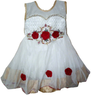 

All About Pink Girls Maxi/Full Length Party Dress(White, Sleeveless