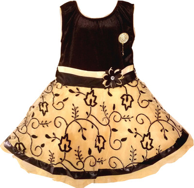 

All About Pink Girls Midi/Knee Length Party Dress(Black, Sleeveless, Black and cream