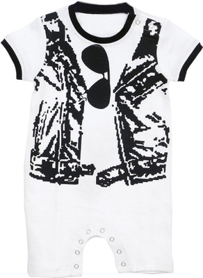 

Lil Penguin Romper For Baby Boys Party Printed Cotton(White), Boy romper with jacket and goggles print