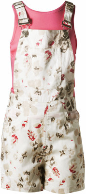 

Naughty Ninos Dungaree For Girls Printed Cotton(Pink, Peach