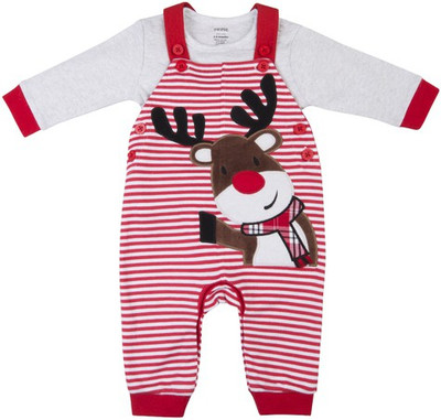 FS Mini Klub Dungaree For Boys Applique, Embroidered Cotton(Red, Pack of 2, Red striper