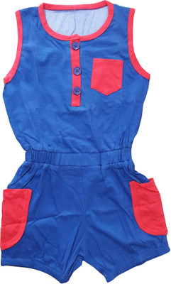 

Play Club Dungaree For Girls Casual Solid Cotton(Blue, Pack of 1, Blue-red