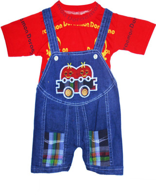 

Cute Raskals Dungaree For Boys Printed Denim(Red, Pack of 1