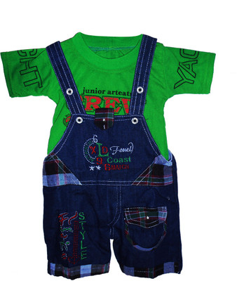 

Cute Raskals Dungaree For Boys Party Printed Denim(Green, Pack of 1
