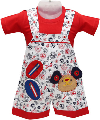 

Baloons Dungaree For Baby Boys & Baby Girls Casual Printed Cotton(Red