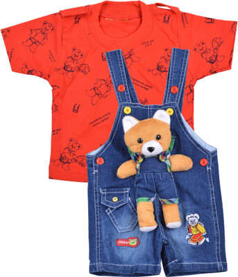 

Kuchipoo Dungaree For Boys & Girls Printed Denim(Red, Pack of 1
