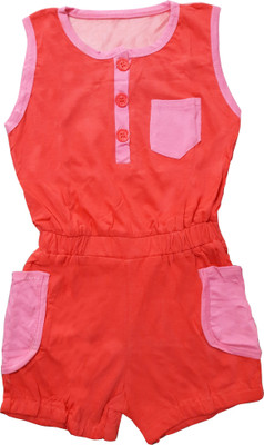 

Play Club Dungaree For Girls Casual Solid Cotton(Red, Pack of 1, Red-pink