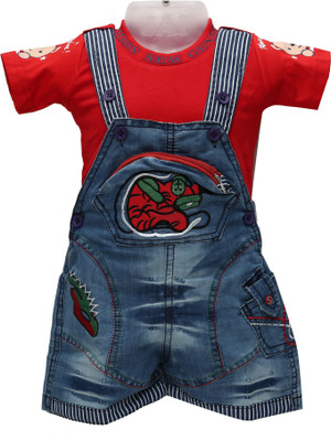 

Baloons Dungaree For Baby Boys & Baby Girls Casual Applique Cotton, Denim(Red