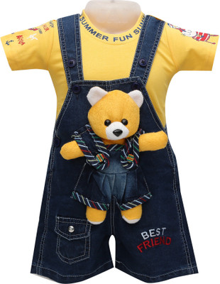 

Baloons Dungaree For Baby Boys & Baby Girls Casual Applique Cotton, Denim(Yellow
