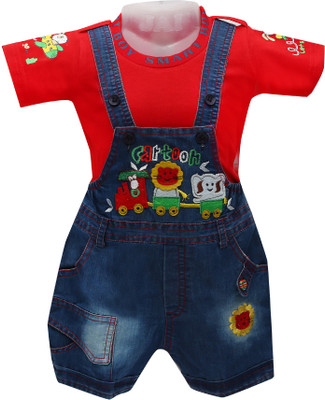 

Baloons Dungaree For Boys & Girls Party Embroidered Cotton(Red, Pack of 1