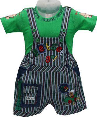 

Baloons Dungaree For Baby Boys & Baby Girls Casual Striped Cotton(Green