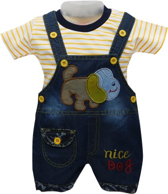 

Baloons Dungaree For Boys & Girls Party Embroidered Cotton(Yellow, Pack of 1