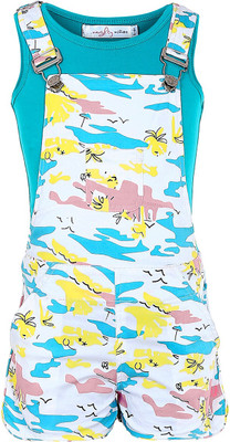 

Naughty Ninos Dungaree For Girls Printed Cotton(Multicolor